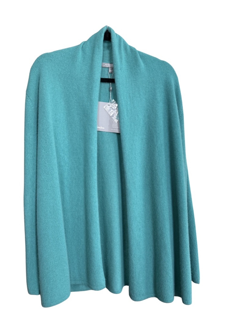 Neiman Marcus Teal Open-Front Cashmere-Blend Cardigan